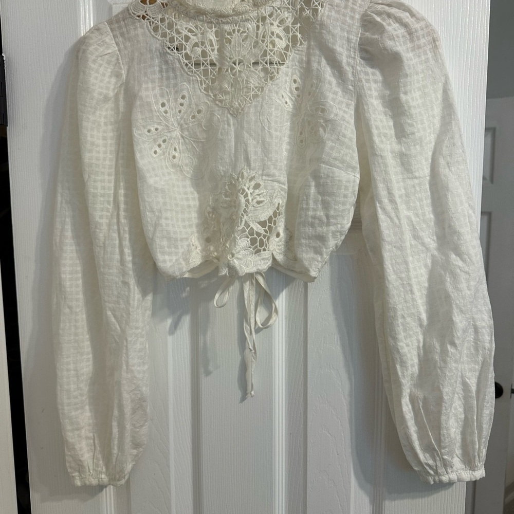 Zara White Lace Detail Blouse